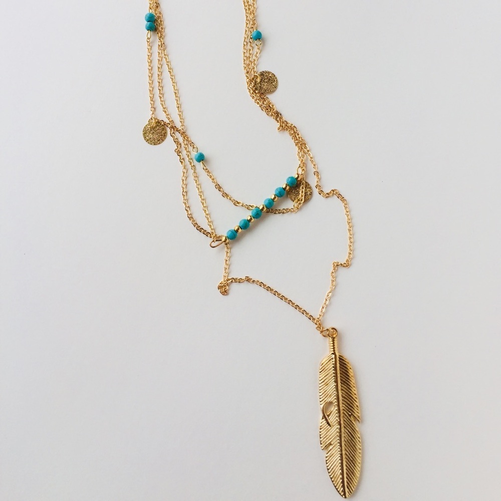 SALE! Boho 3 layer gold tone necklace - Picture 2 of 2